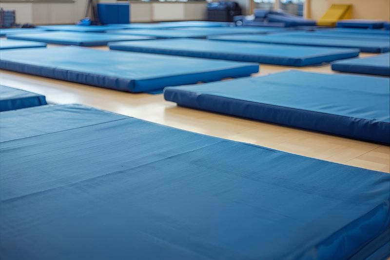 Blue gymnastics mats in 2026 school gym