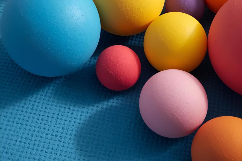 Soft-touch balls sports equipment for kids on a soft blue mat